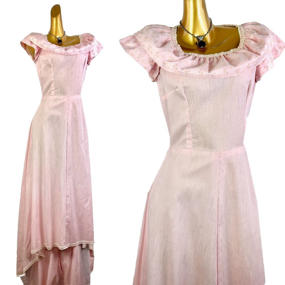 Vintage 70s boho dress cottagecore prairie pastel peasant sundress